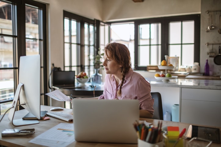 Woman working from home office during quarantine