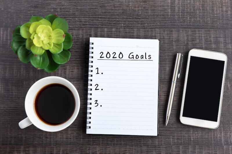 Notebook showing 2020 Goals list of resolutions