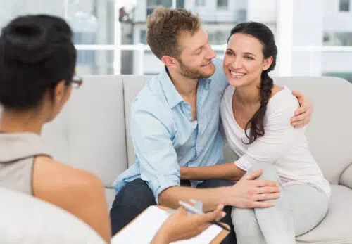 Compassionate New Jersey couples therapist supporting partners during a relationship counseling appointment