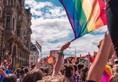 Gay pride parade outdoors