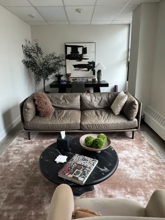 Comfortable therapy consultation room at the Lukin Center Jersey City office