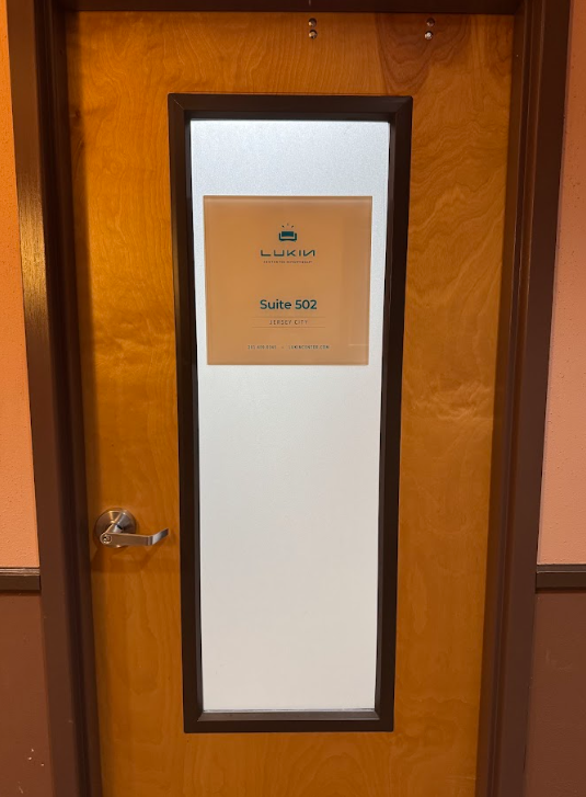 Entrance to the Lukin Center Jersey City office at 75 Montgomery St, Suite 502