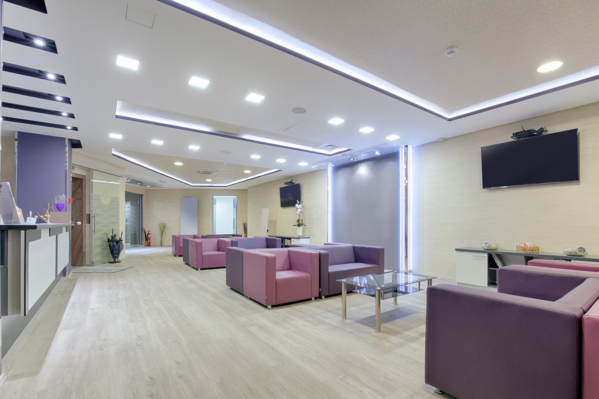 Spacious waiting room in a modern clinic