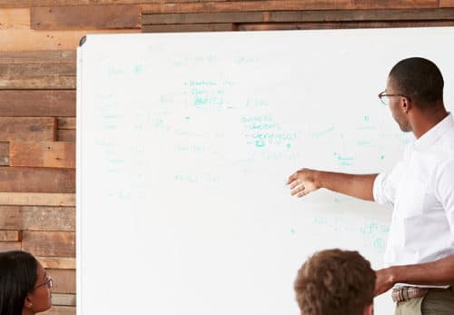 Therapist giving a presentation to a small group