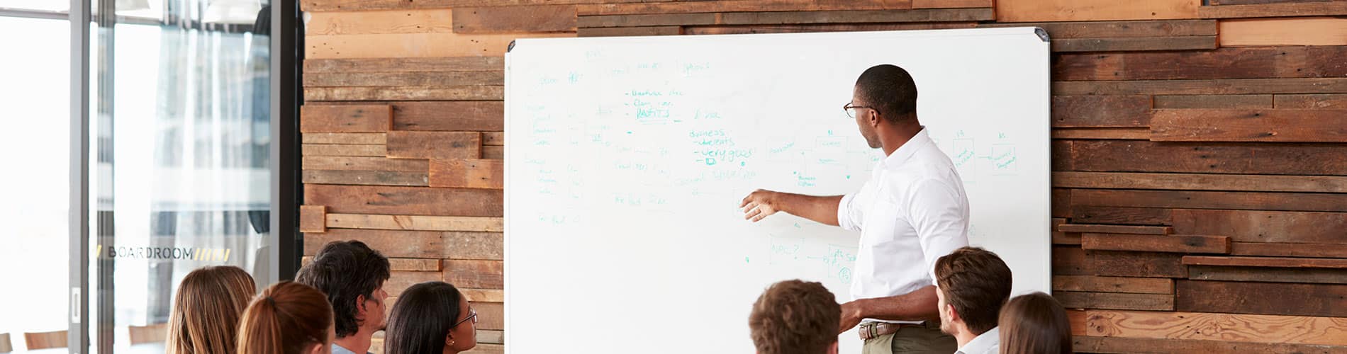 Therapist giving a presentation to a small group